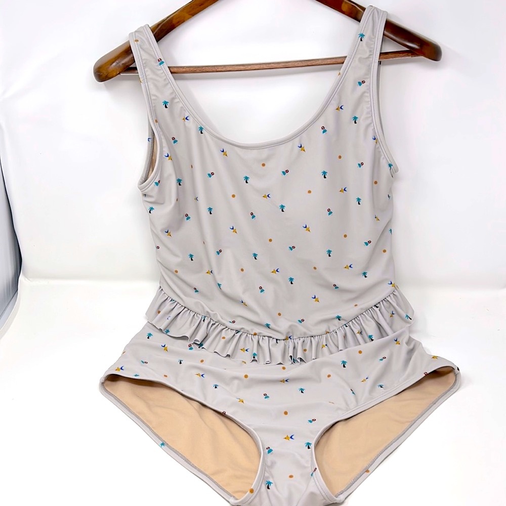 Kortni Jeane Gray Hula Girl Skirted One Piece Swimsuit Size X-Large